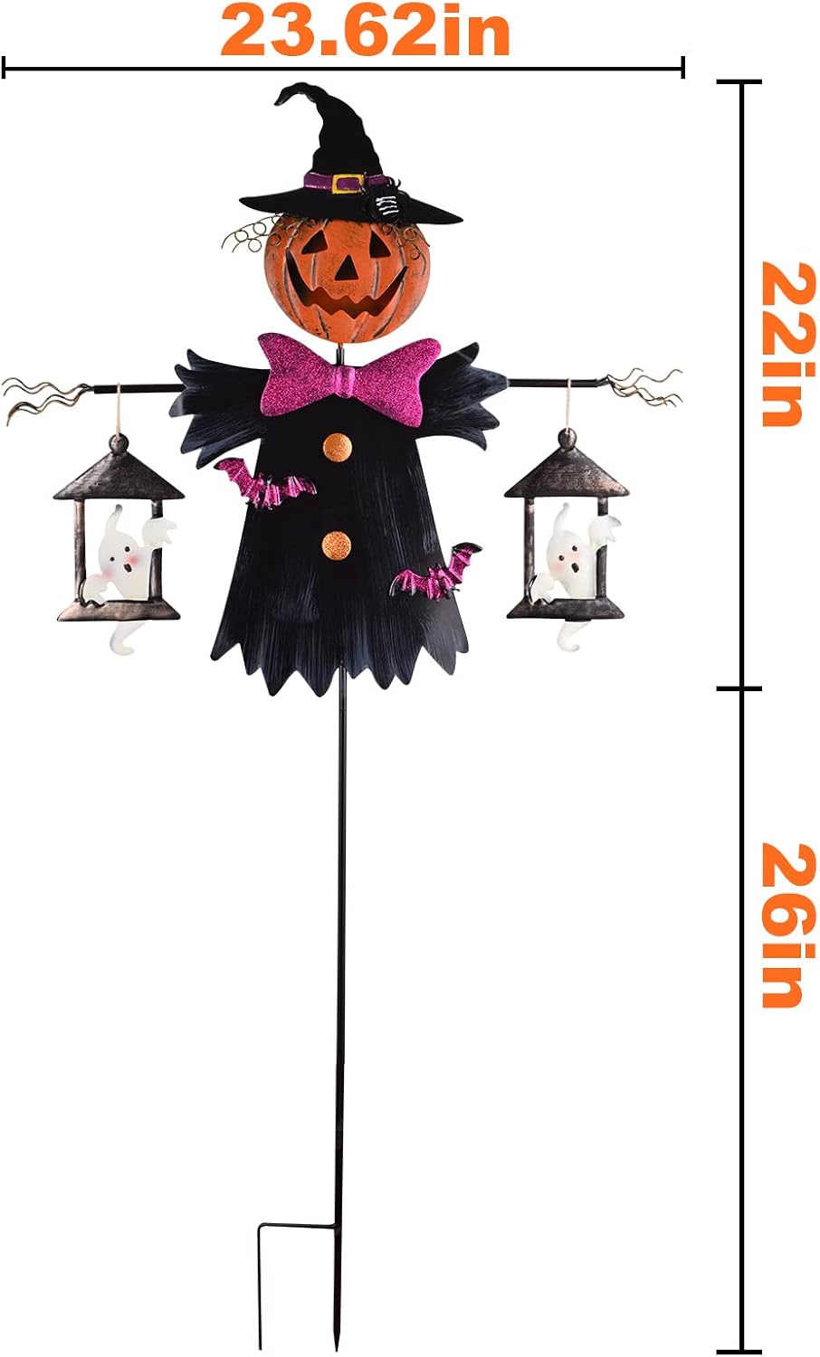 LIGHTSHINE Metal Scarecrow Shape Jack O' Lantern, Iron Solar Halloween Yard Decorations Outdoor, Solar Pathway Stake Halloween Lights Decor for Garden, Farmhouse, Patio, Yards (Scarecrow)