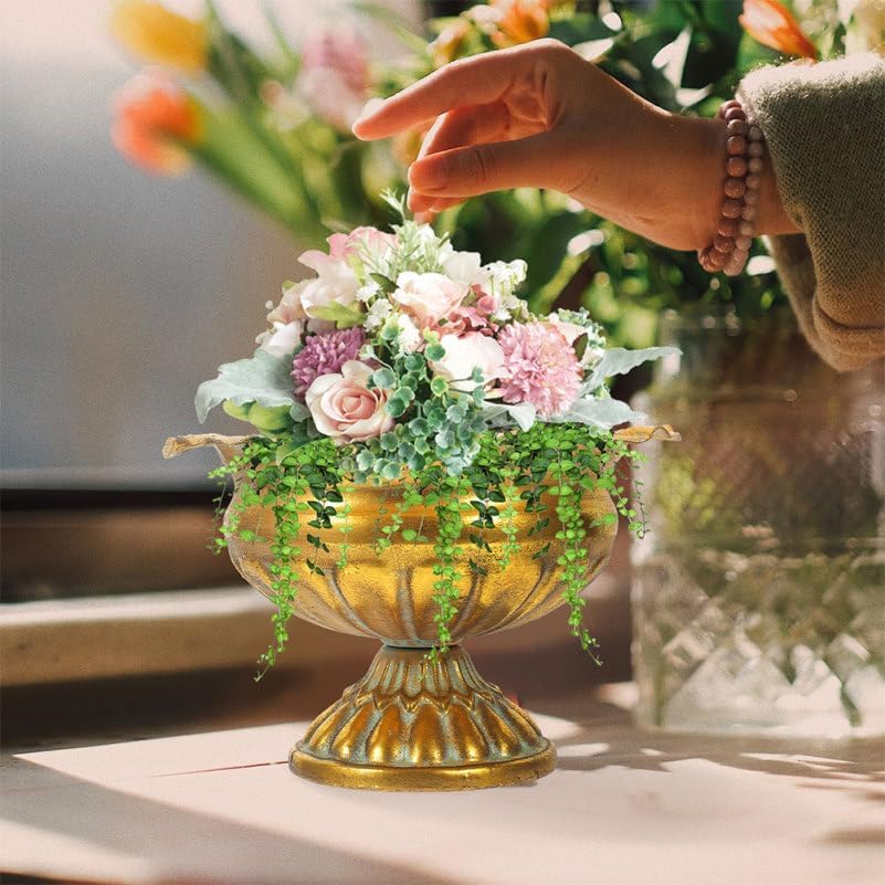 2Pcs Gold Urn Vase for Centerpieces: 3.9in Vintage Compote Bowl Vase - Metal Planter for Wedding Table Decoration