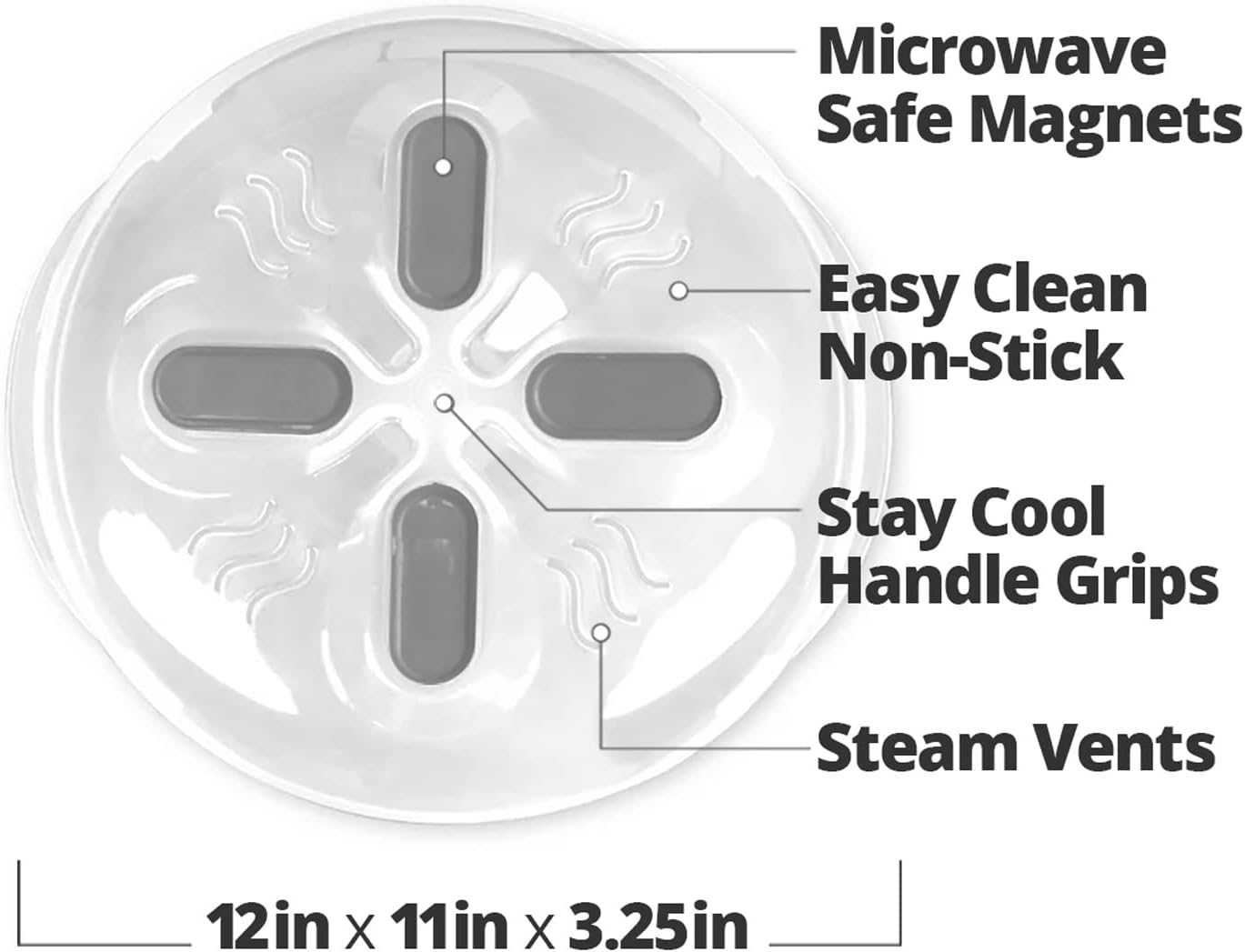 HOVER COVER Magnetic Splatter Cover, 12-Inch Clear BPA-Free Food Lid, 