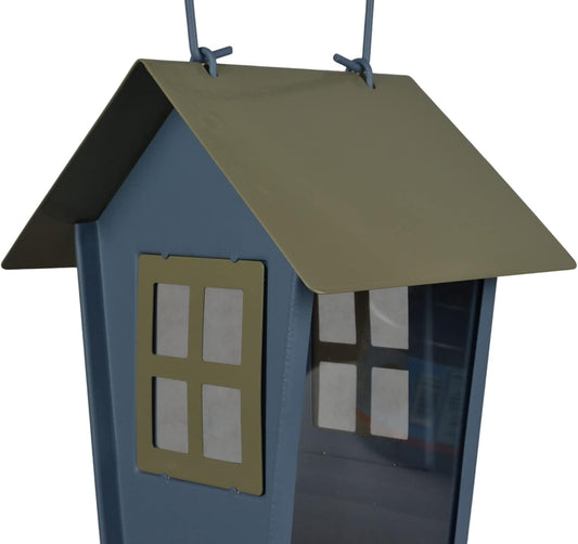 Acerich Window Bird Feeders for Outside, Transparent Hanging Humming Bird Feeders, Seed Tray with Drainage Holes to Keep Seeds Dry (Blue)