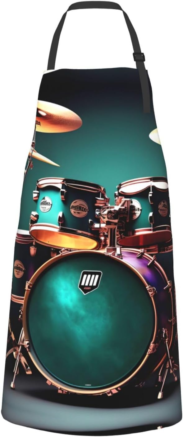 Cool Drum Set Print Laundry apron 28x33 In Waterproof Kitchen Apron with Pockets for Cooking Baking