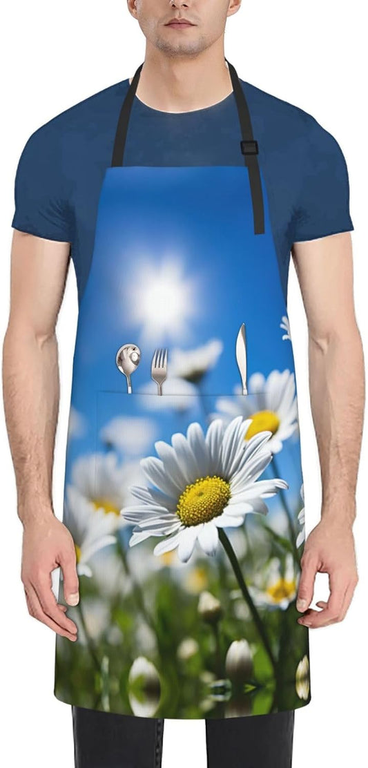 Daisy Flower Picture print Waterproof apron with pocket adjustable coo