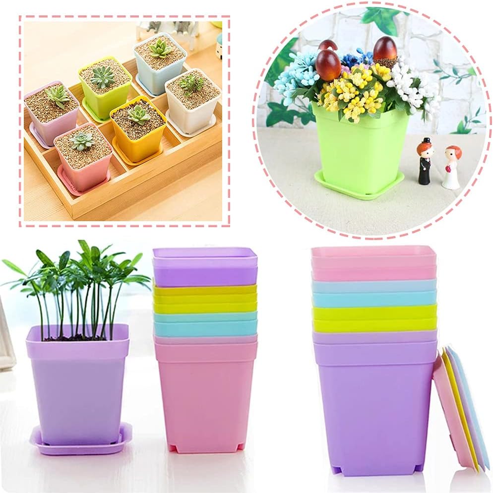 Haawooky 24 Pack Colorful Flower Pots Square Plastic Plant Pots Succul