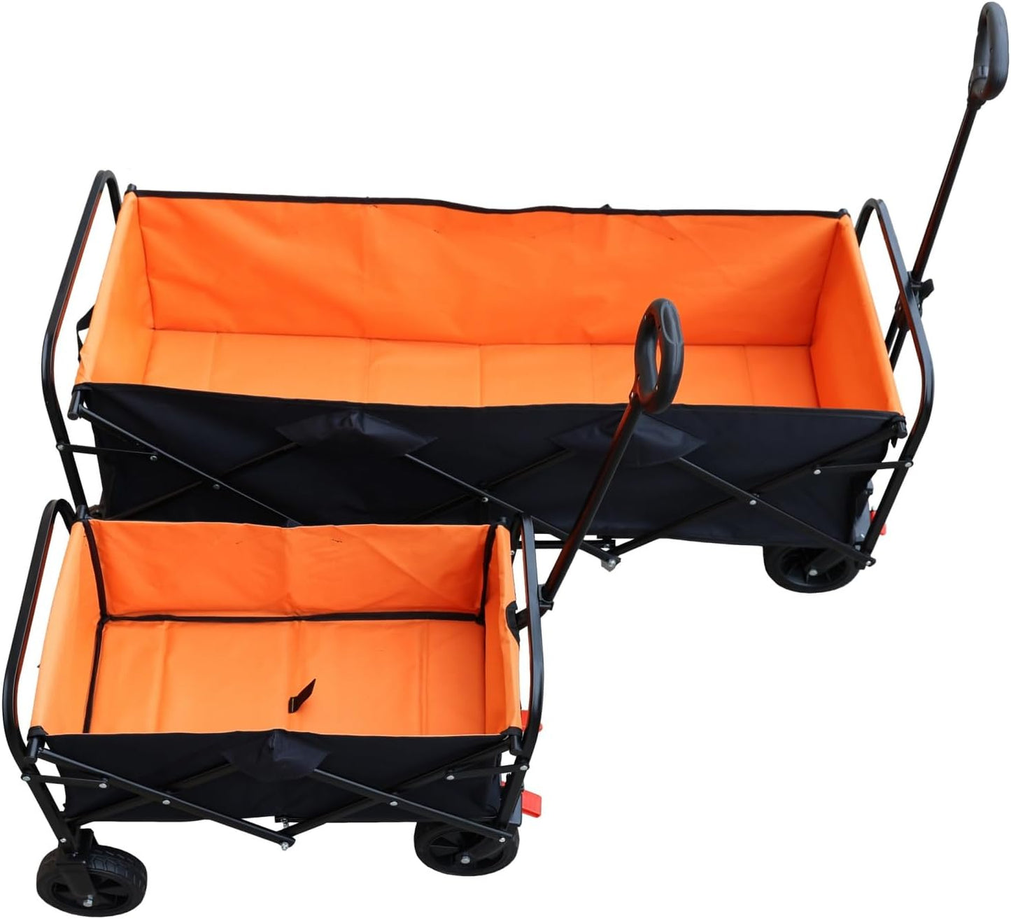 Big Large Capacity Folding cart Extra Long Extender Wagon Cart Folding Wagon Garden Shopping Beach Cart (Black + Orange)