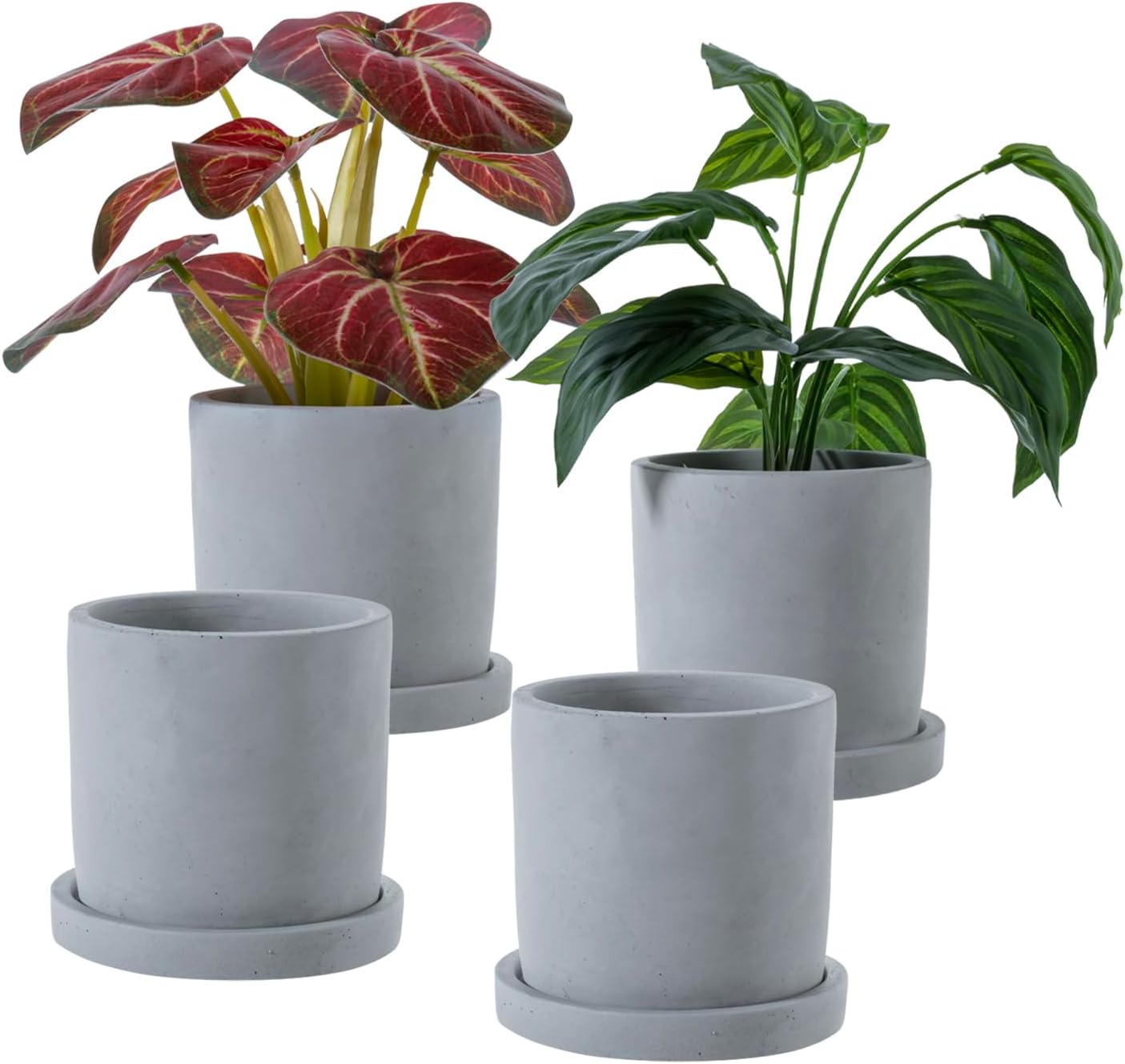 MyGift 4 Inch Unglazed Gray Concrete Planter, Cylindrical Cactus Herb 