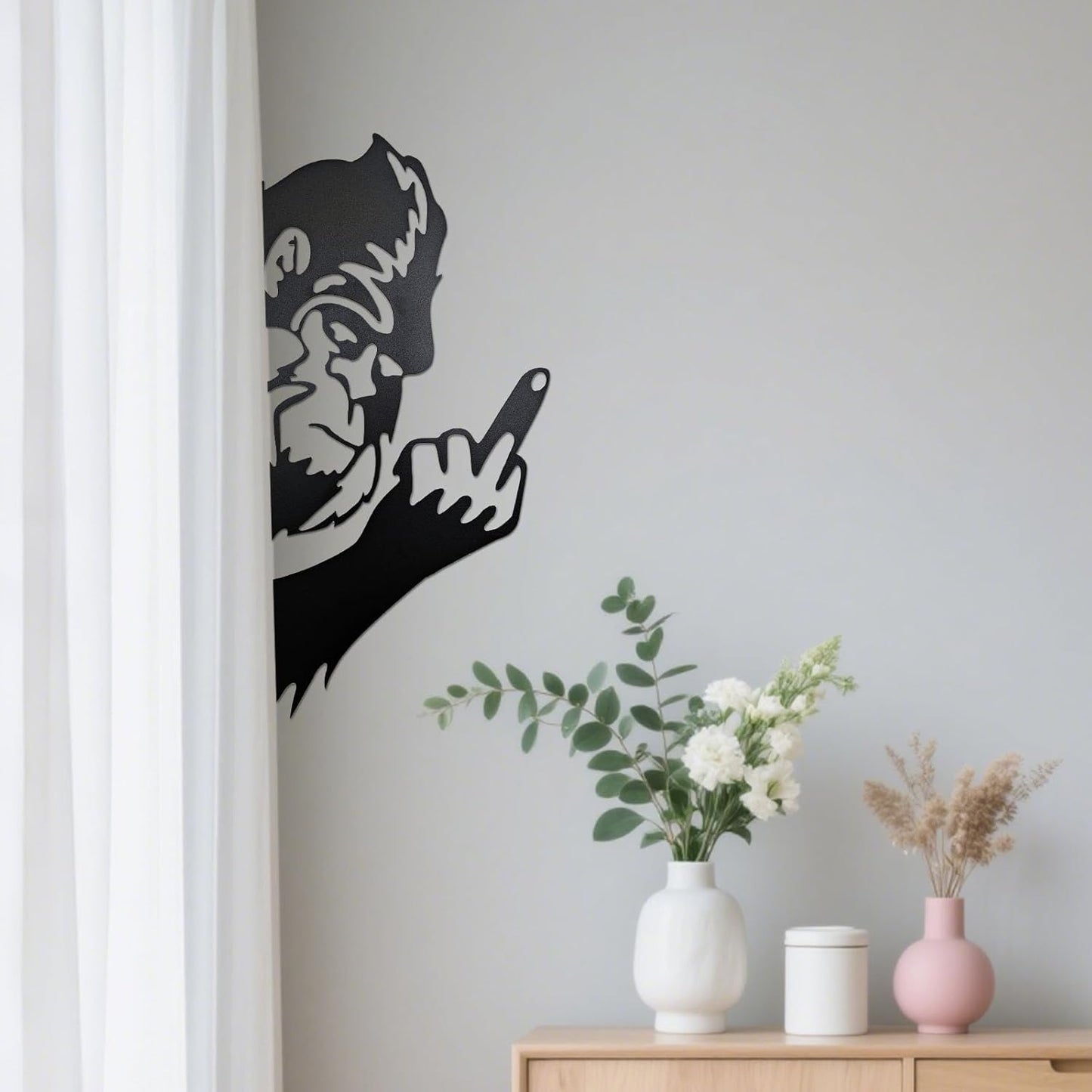 Peaking a Boo Flipping Off Bigfoot Animal Metal Sign Art Ornament, Mid