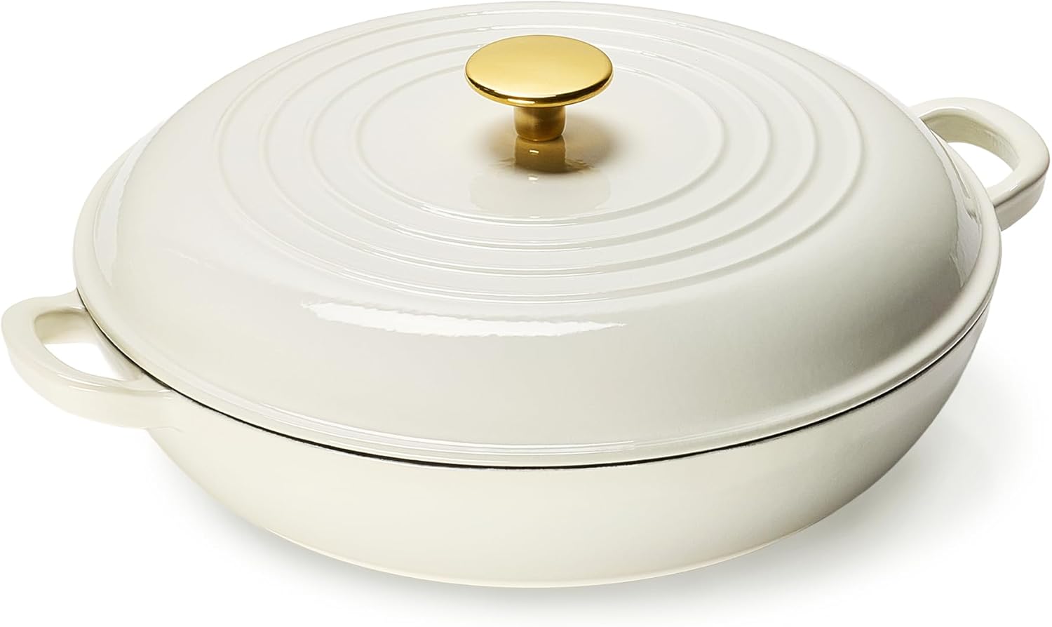 CAROTE 3.4QT Enameled Cast Iron Braiser Pan, Shallow Dutch Oven Casser