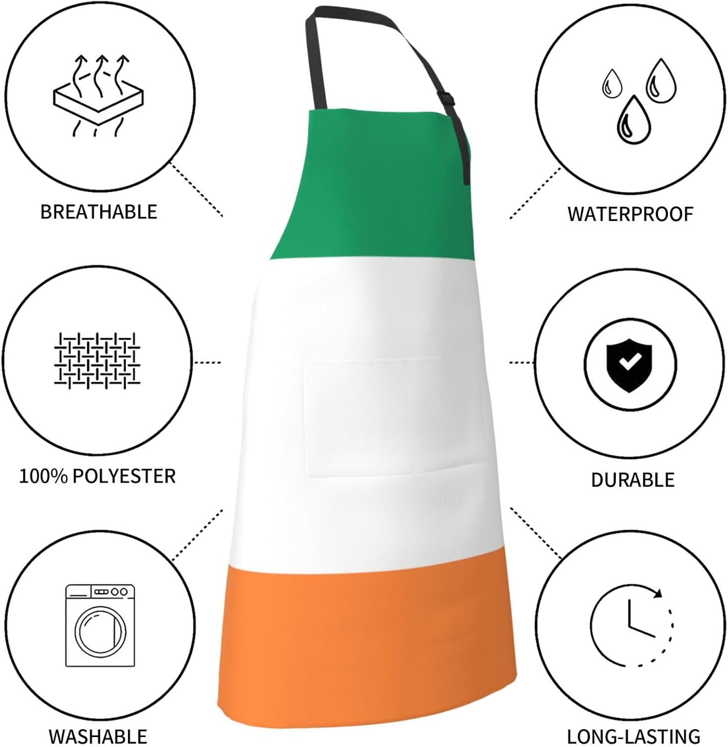 Irish flag print Waterproof chef's apron with pocket apron for kitchen