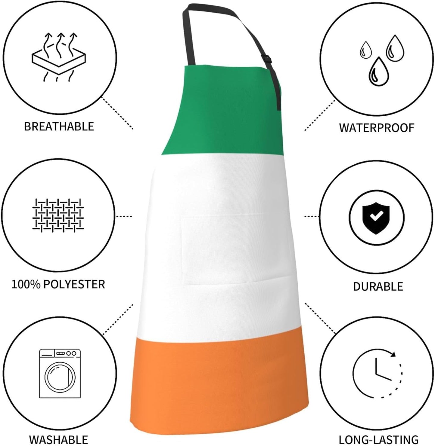 Irish flag print Waterproof chef's apron with pocket apron for kitchen cooking baking barbecue and gardening