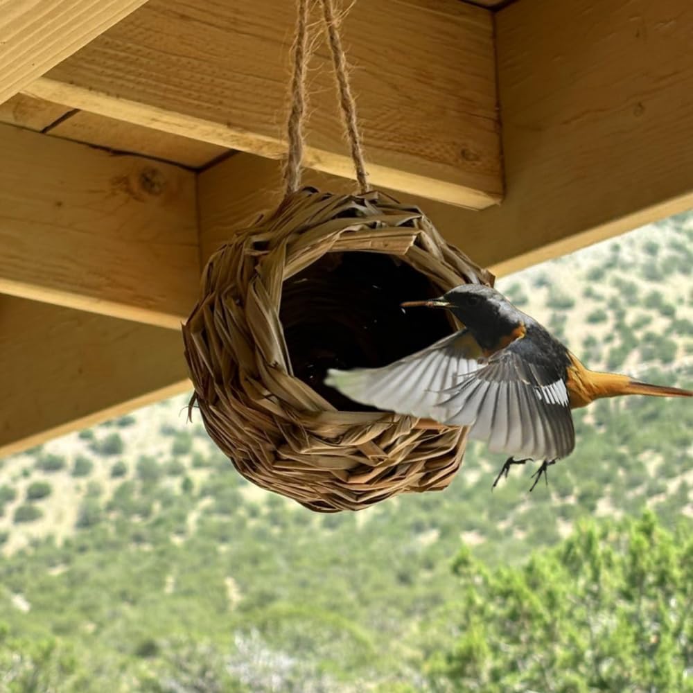 Hummingbird Houses for Outside, 4 Pack Hanging Nest, Natural Grass Bird Hut, Woven Humming Bird House, Large Wren Finch Bird House for Garden Window, Outdoor Home Decor