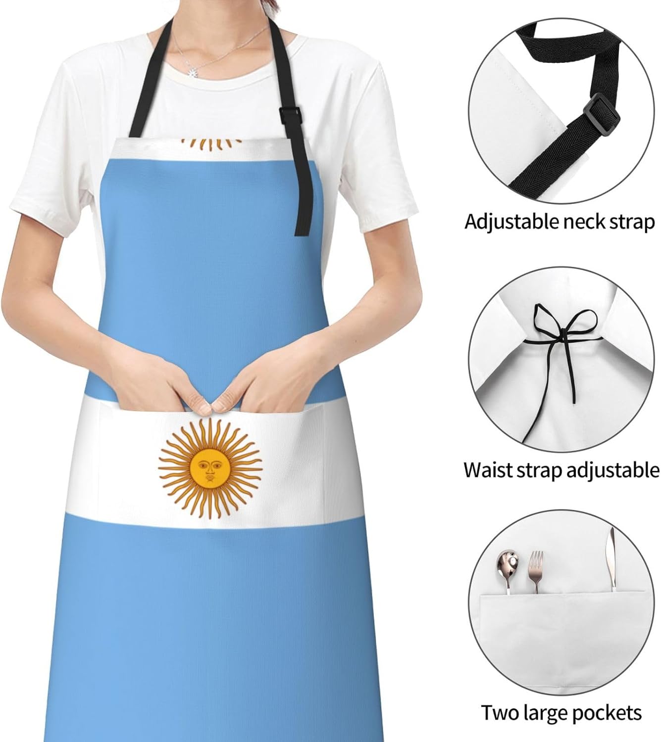 Argentine flag print Waterproof chef's apron with pocket apron for kitchen cooking baking barbecue and gardening