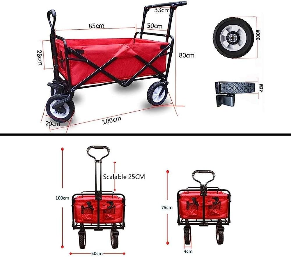 Handcart, Portable Folding Garden Trolley Cart Heavy Duty Wagon with C