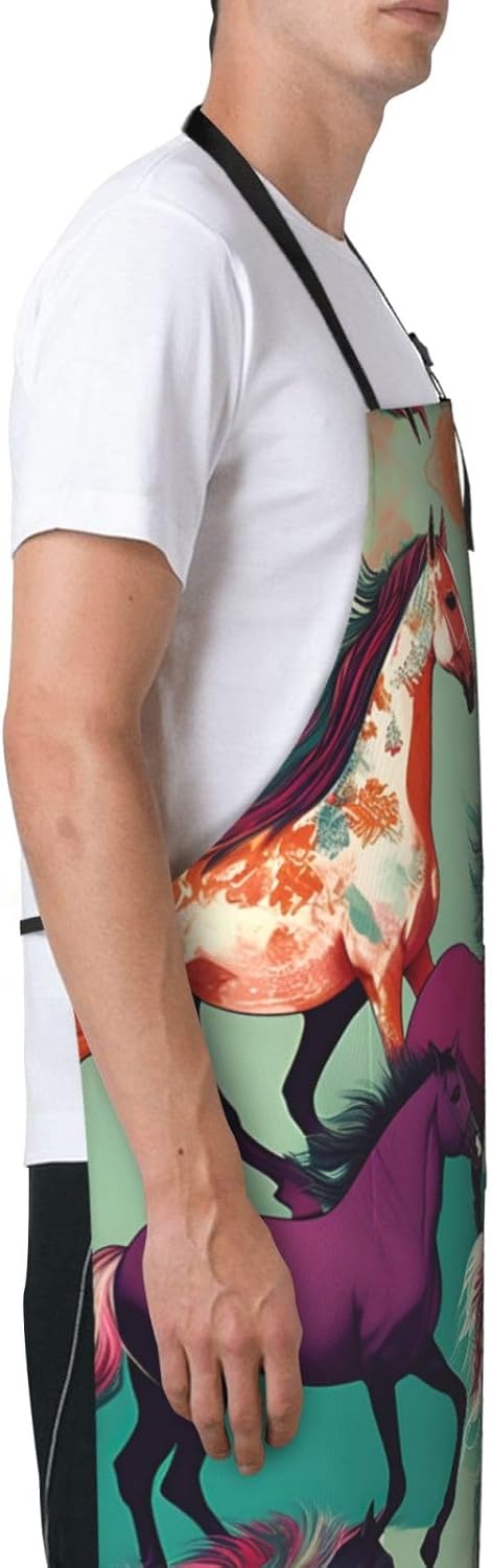 Various Kinds of Horses print Waterproof chef's apron with pocket apro