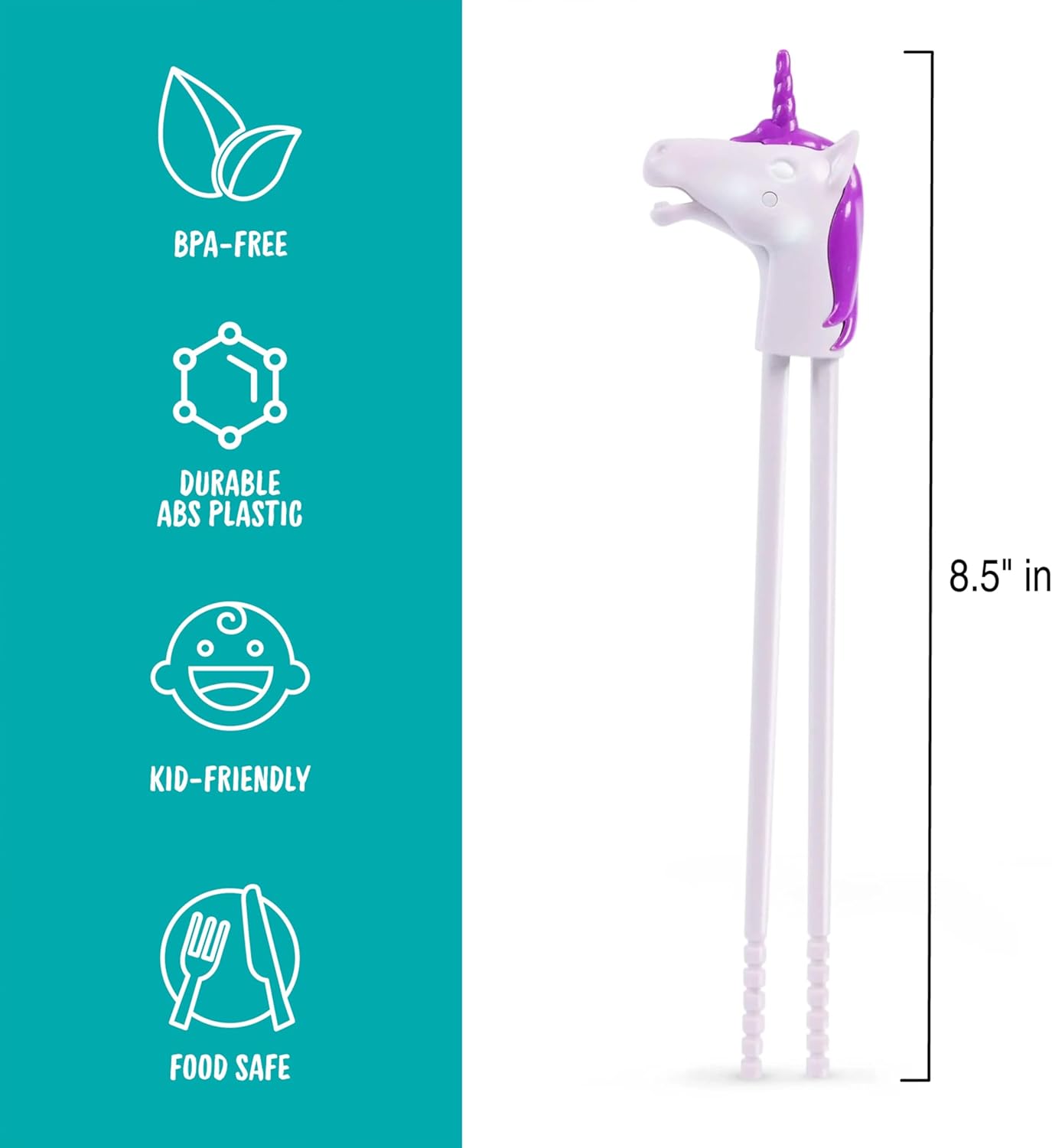 Genuine Fred MUNCHTIME Unicorn Chopsticks for Kids, Purple and White, Reusable Beginner Chopsticks with Animated Interactive Design, Fun Gift and Picky Eater Solution