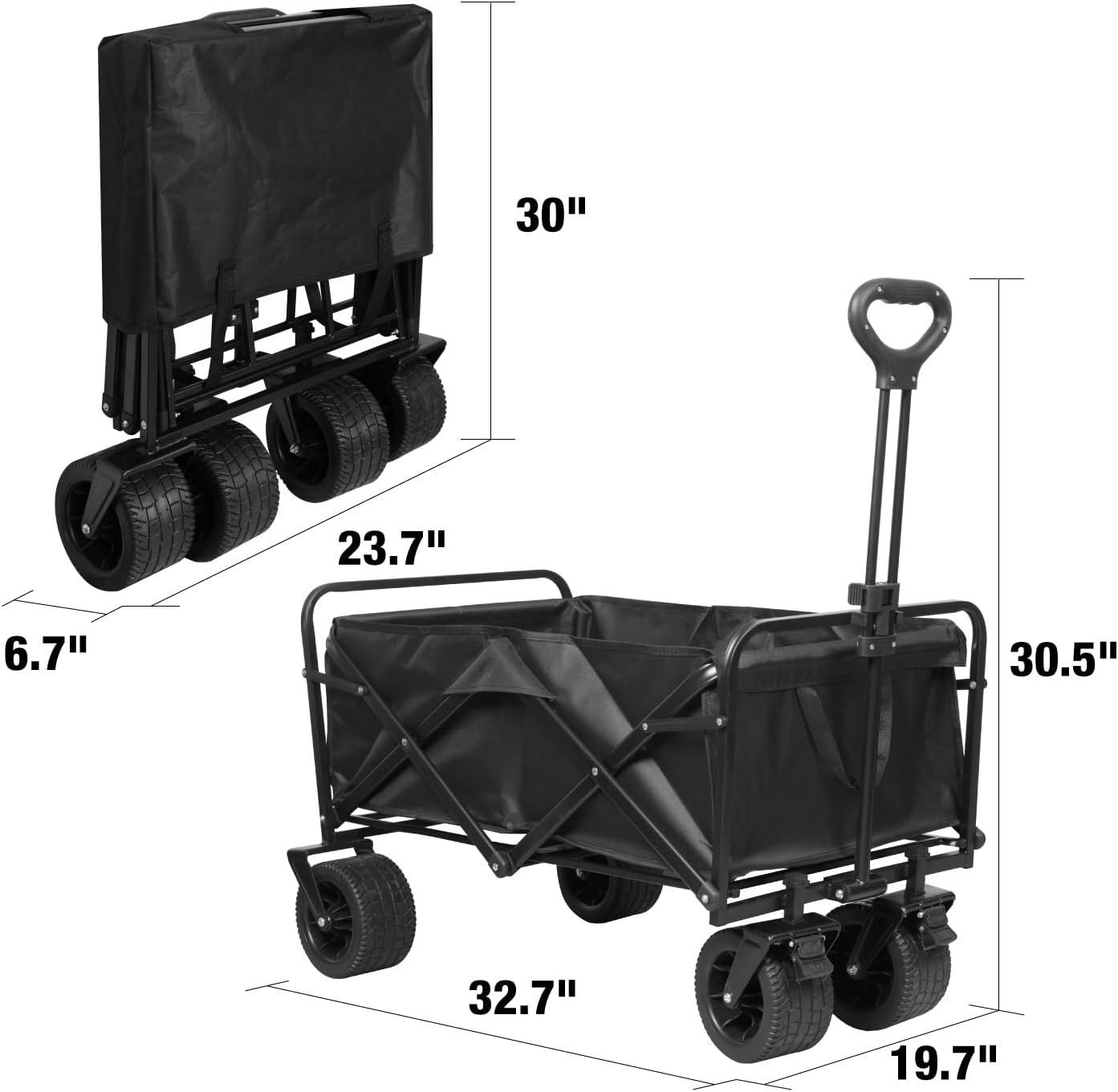 Heavy Duty Collapsible Folding Wagon Cart, All-Terrain Wheels with Dua
