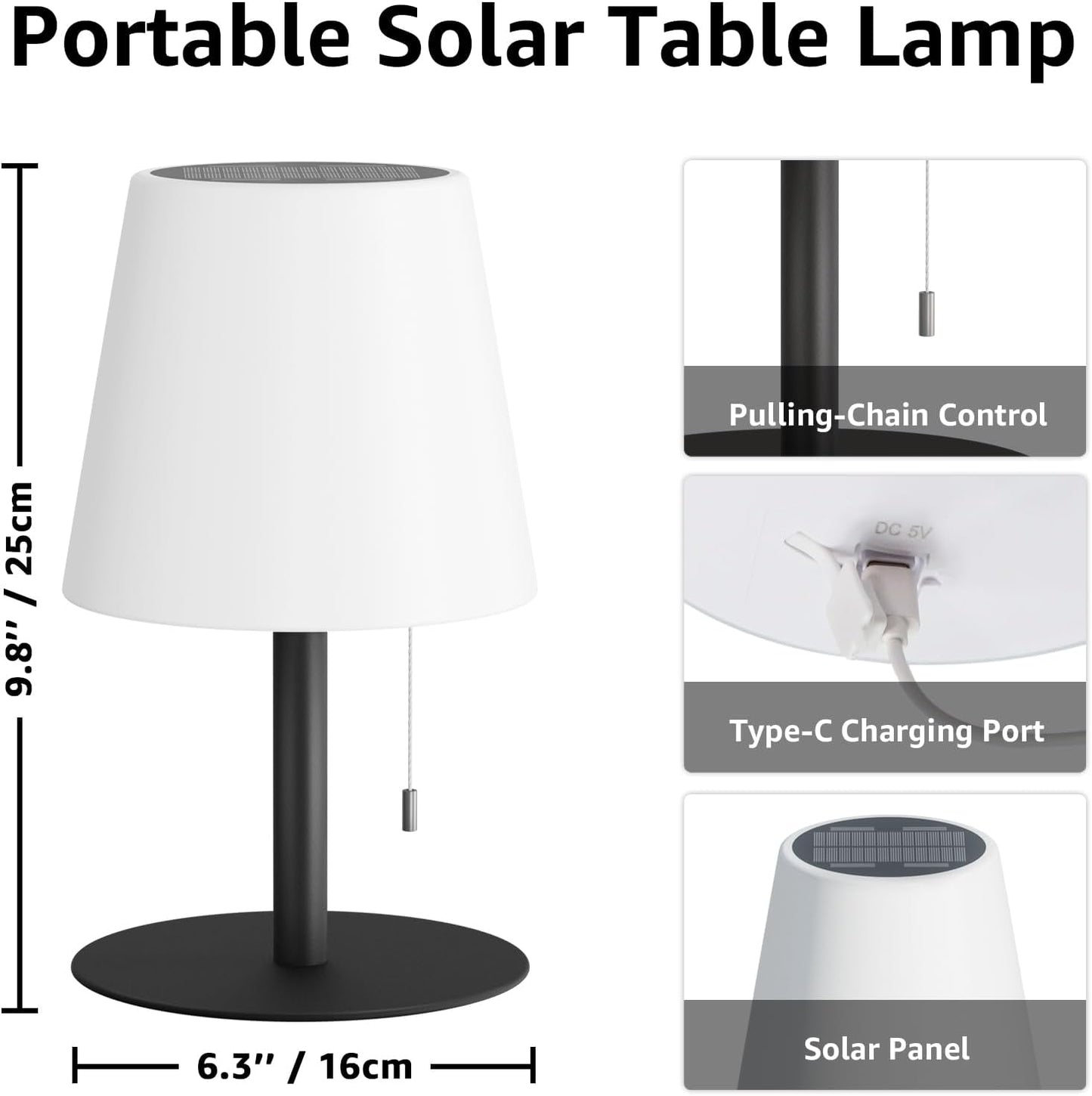 uuffoo Solar Table Lamp Cordless Rechargeable Outdoor Solar Table Lamps Warm White RGB Colors Water-Resistant for Yard, Patio, Terrace Table Light for Home Use (Pebbled Black)