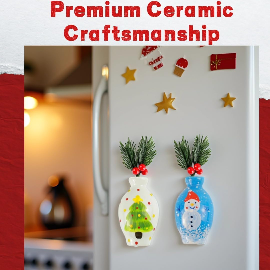 Handmade Ceramic Vase Fridge Magnets for Real Flowers Snowman 3 Inch Vintage Winter Magnetic Vases for Refrigerator Planter Magnets Cute Fridge Magnets Vases Flower Pot Home Kitchen Office Decor Gift