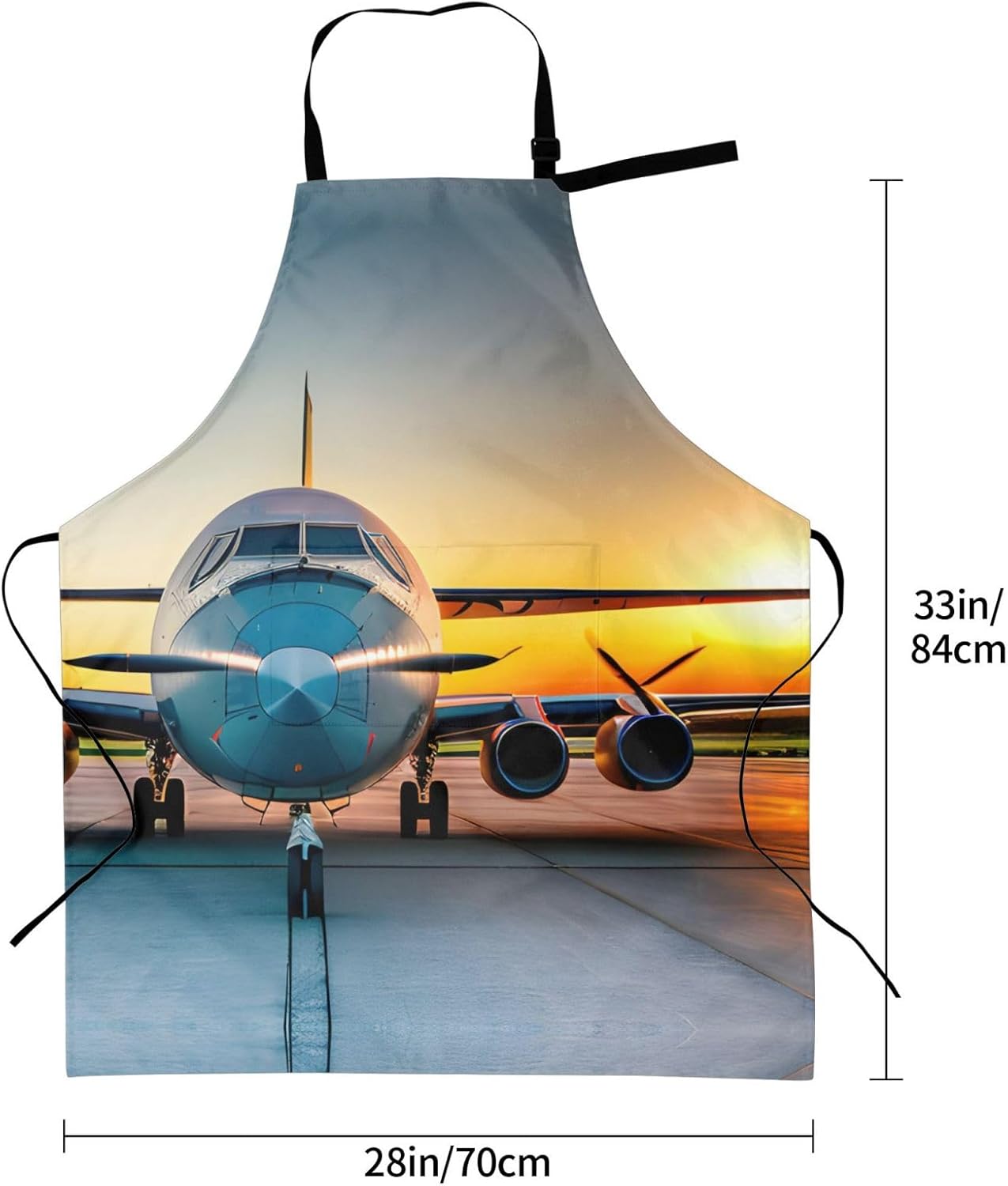Aircraft Plane at Sunsets Print Laundry apron 28x33 In Waterproof Kitchen Apron with Pockets for Cooking Baking