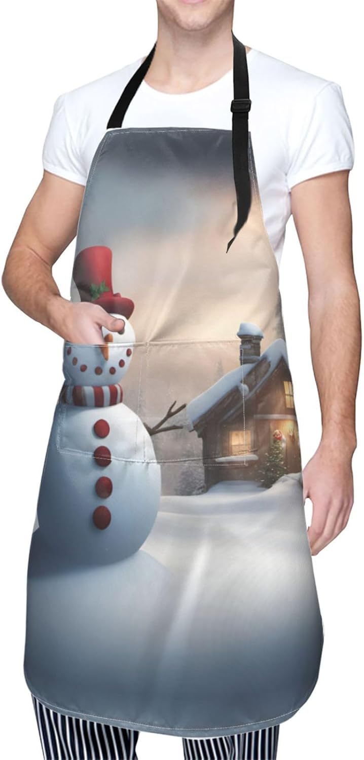 christmas snowman 3 print Waterproof chef's apron with pocket apron for kitchen cooking baking barbecue and gardening