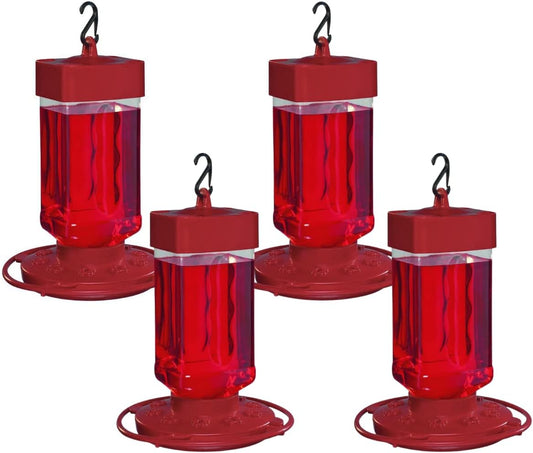 Hummingbird Feeder 32 oz [Set of 4] Plastic Hummingbird Feeders for Outdoors - Humming Bird Feeders - 10 Feeding Ports - Wide Mouth for Easy Filling/2 Part Base for Easy Cleaning