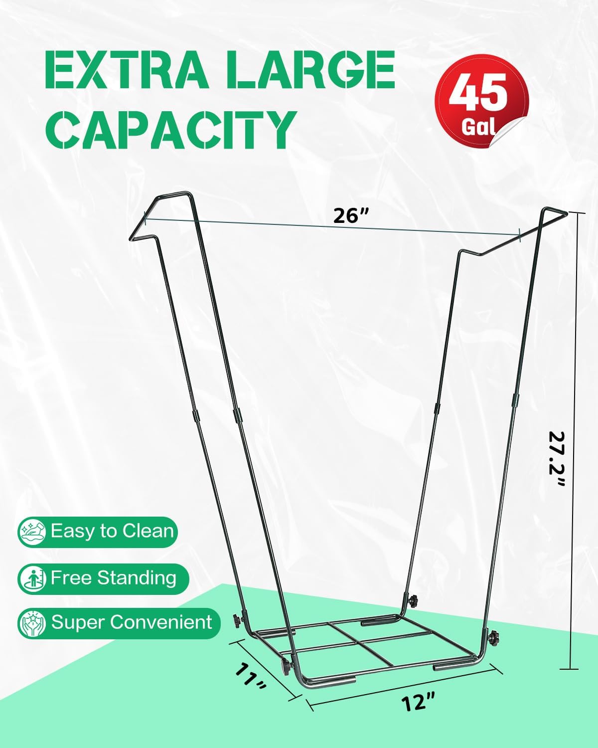 Jayhalo Trash Bag Holder, Outdoor Metal Leaf Bag Holder Stand 30-45 Gal, Portable Garbage Bag Holder Frame for Garden Camping Portable Trash Can, Leaf Bag Holds Disposable Bags, Freestanding Design