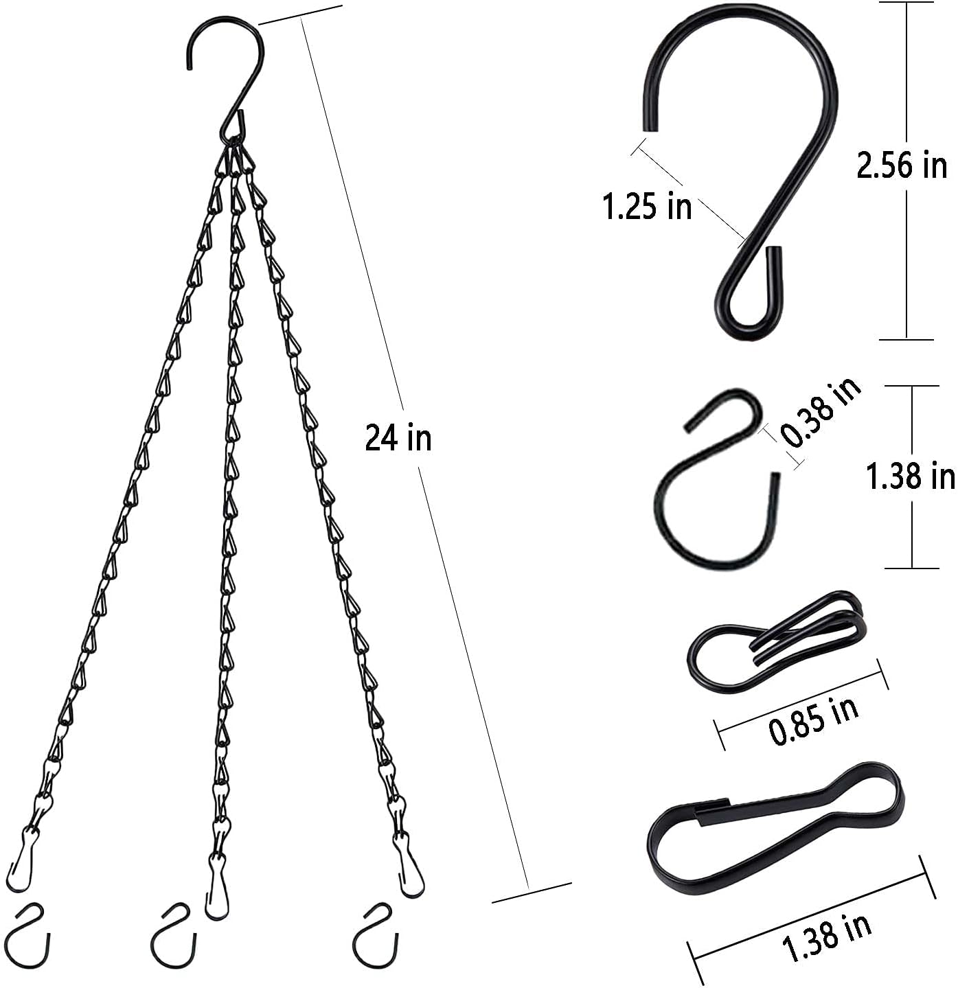 Hanging Basket Chain for Hanging Plants Flower Pot Chains, 2 Sets Black 24 inch 3 Point Hanging Chains Hangers for Bird Feeders, Billboards, Lanterns, Decorative Ornaments