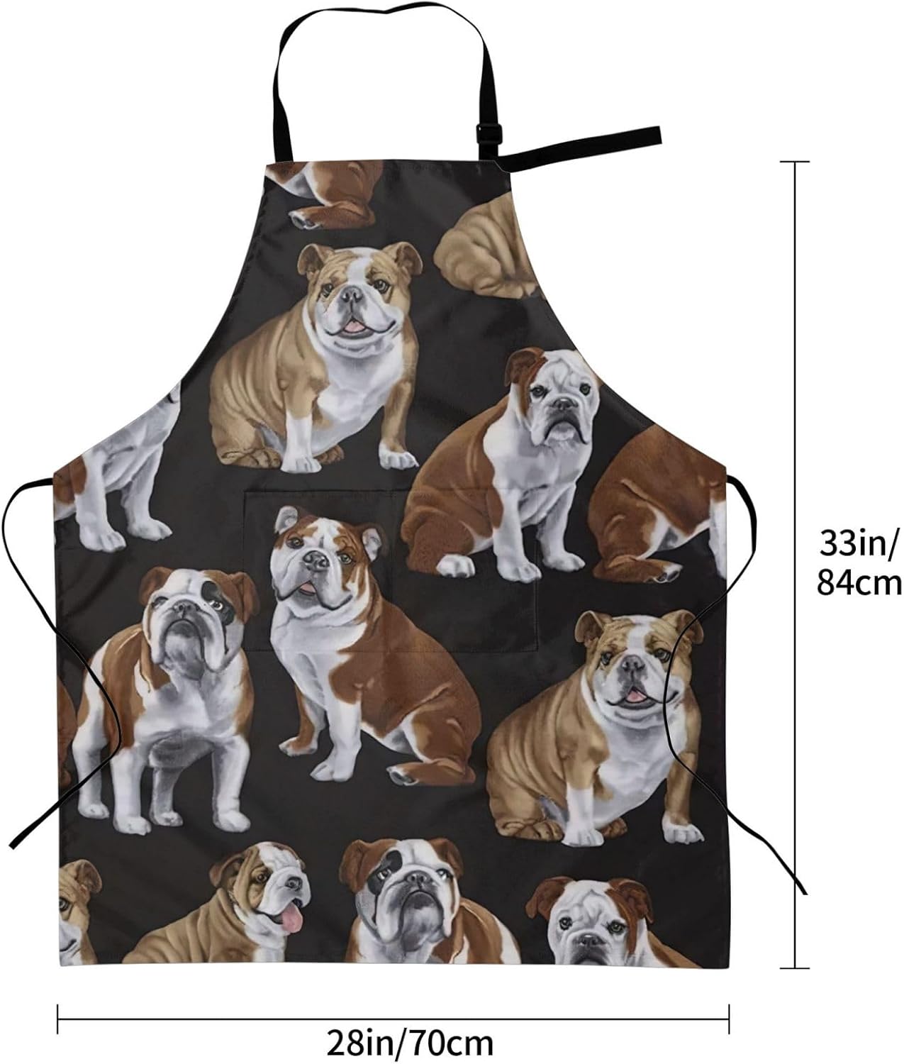 English Bulldogs print Waterproof apron with pocket adjustable cooking apron for adult kitchen bibs to bake