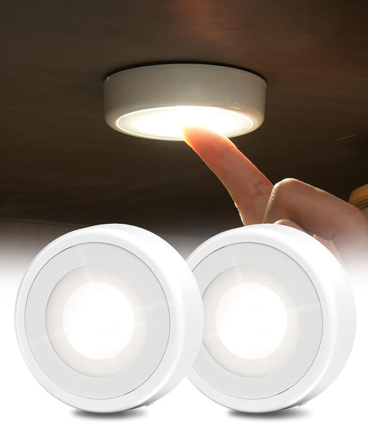 EZVALO LED Puck Lights, Rechargeable Battery Touch Light, 2.5'' Mini Tap Lights, Wireless Closet Light, Under Cabinet Lighting, 3 Color Temps, Sitck On Lights for Kitchen,Closet,Pantry,Shelves(2 Pack)