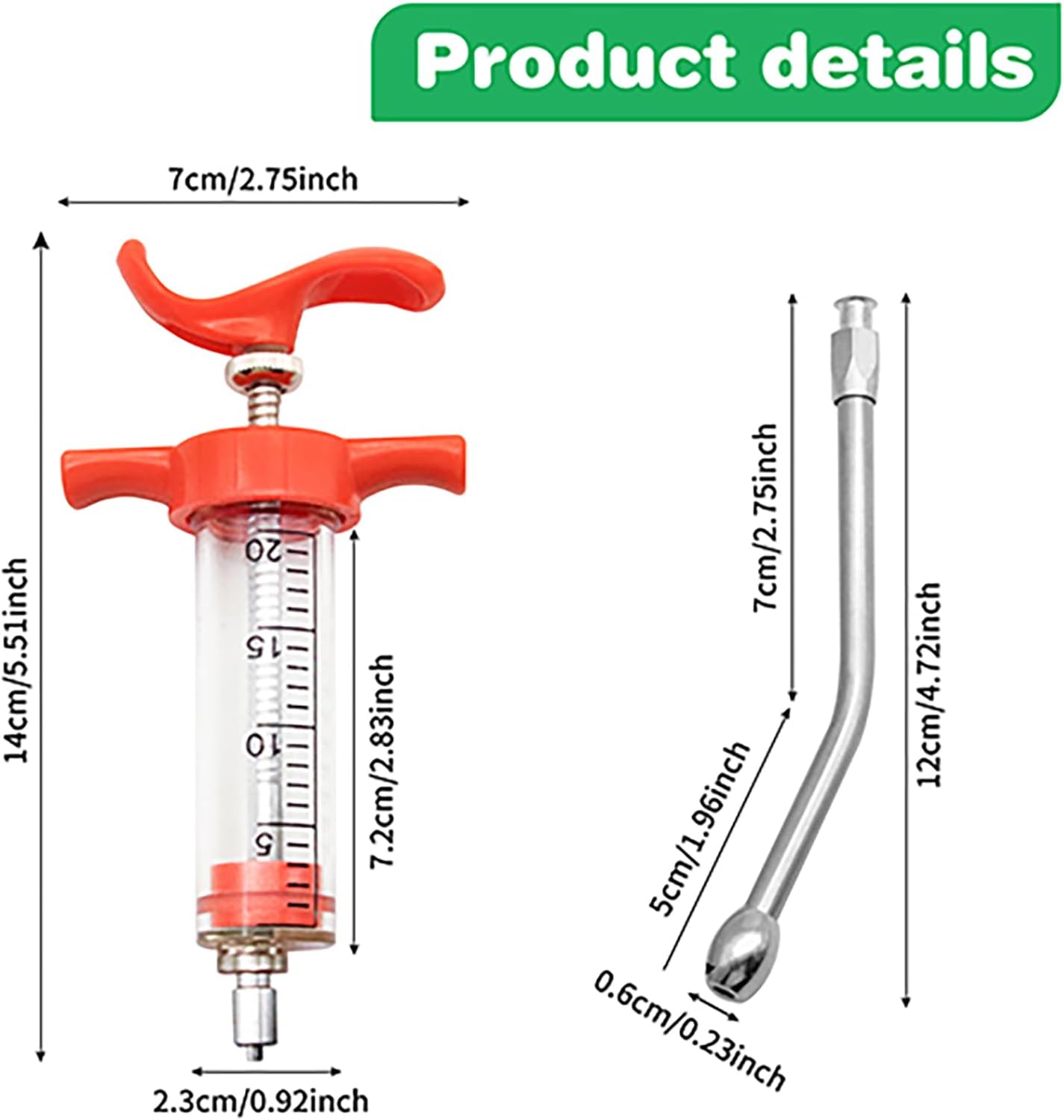 2 Pieces Goat Syringe with 4 Drench Nozzle Adjustable Dosage ,Reusable