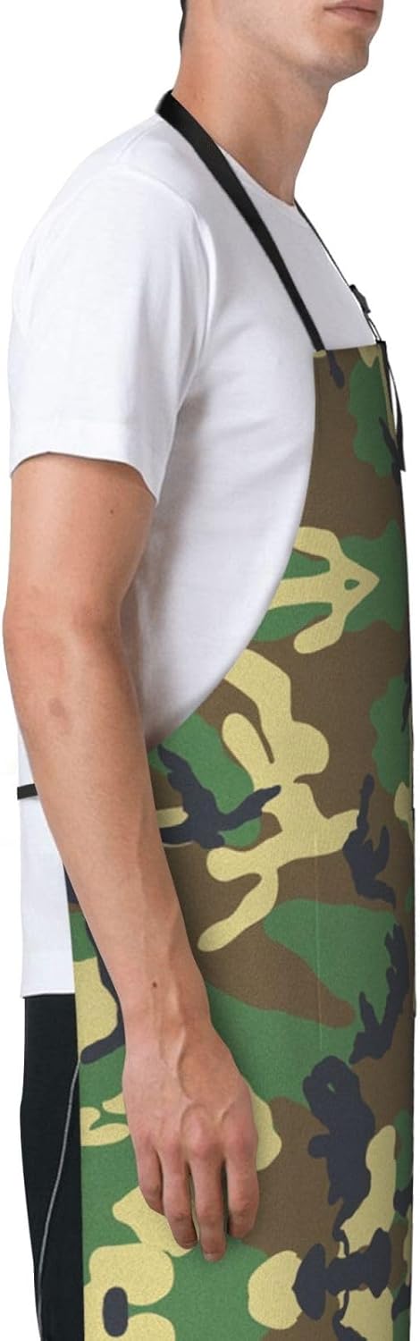 Green Military Camo print Waterproof apron with pocket adjustable cooking apron for adult kitchen bibs to bake