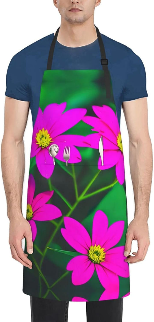 Flower Leaves Purple red flower 1 print Waterproof chef's apron with pocket apron for kitchen cooking baking barbecue and gardening