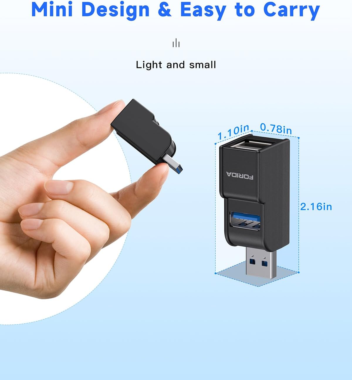 FORIDA 3 Ports USB Adapter, USB Hub with USB 3.0 and Double USB Adapte