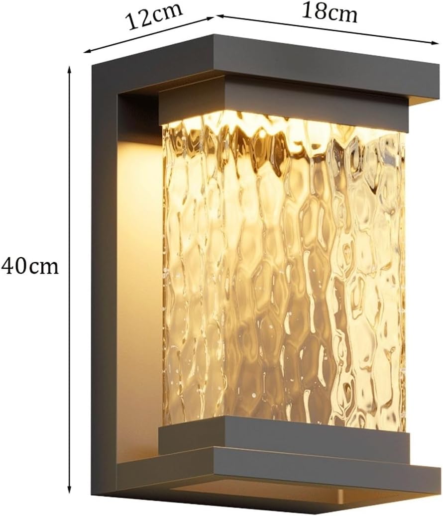 Solar Outdoor Wall Sconce, Modern Stainless Steel Lamp with Water Ripple Glass, Waterproof Dusk to Dawn LED Exterior Fixture for Porch Patio Garden Villa Entryway Terrace Cottage(Large)