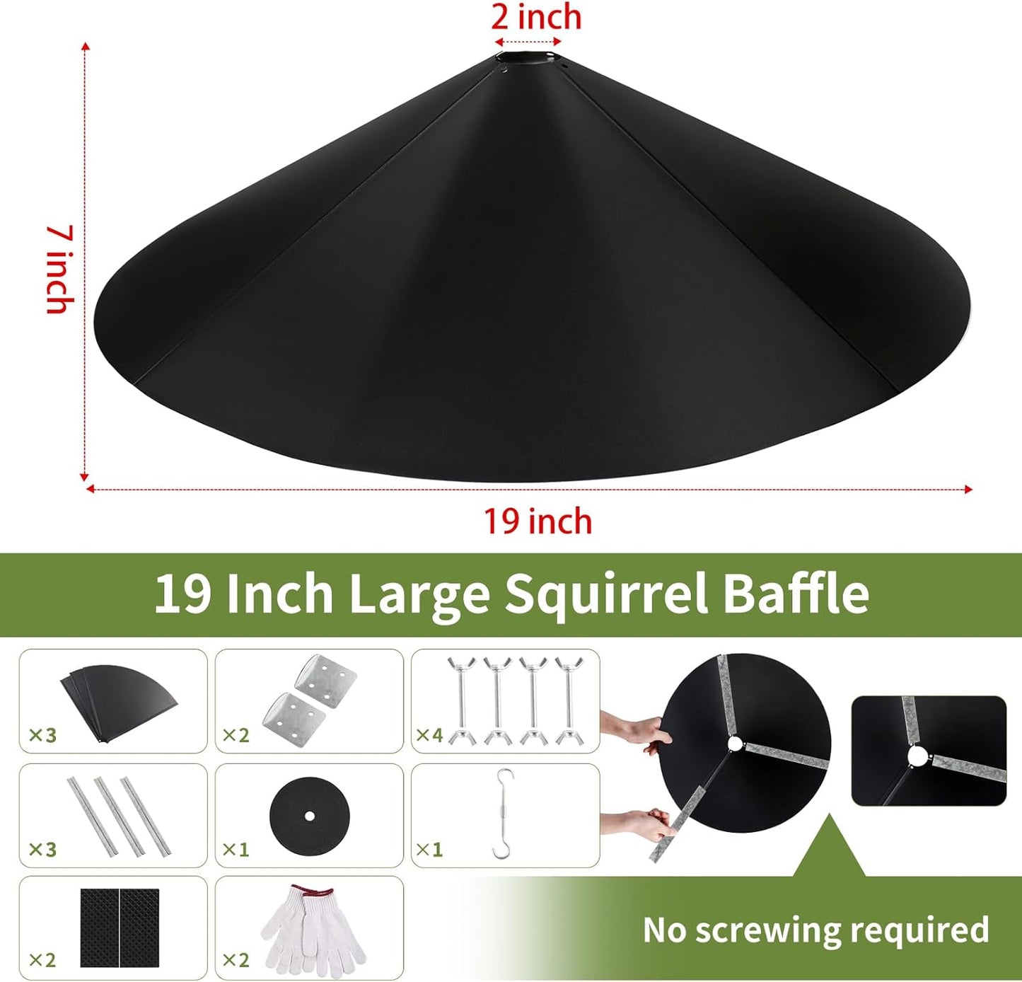19 Inch Metal Squirrel Baffle for Bird Feeder Pole, 2-in-1 Large Outdoor Squirrel Baffles for Pole Mount and Shepherd’s Hook, Hanging Baffle Feeders to Deter Squirrels or Small Animals - 1PC