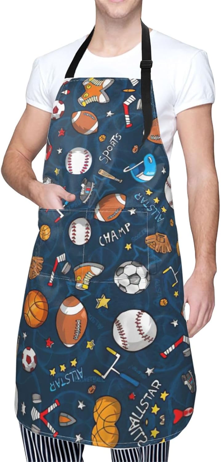 Sports Baseball Game print Waterproof apron with pocket adjustable cooking apron for adult kitchen bibs to bake