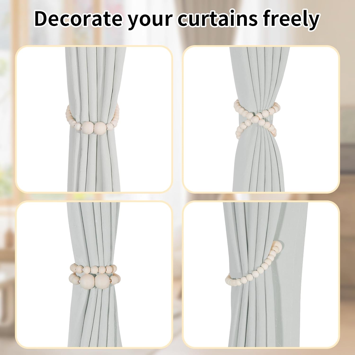 Magnetic Curtain Tiebacks, 2 Pack Curtain Holdbacks for Draperies, Woo