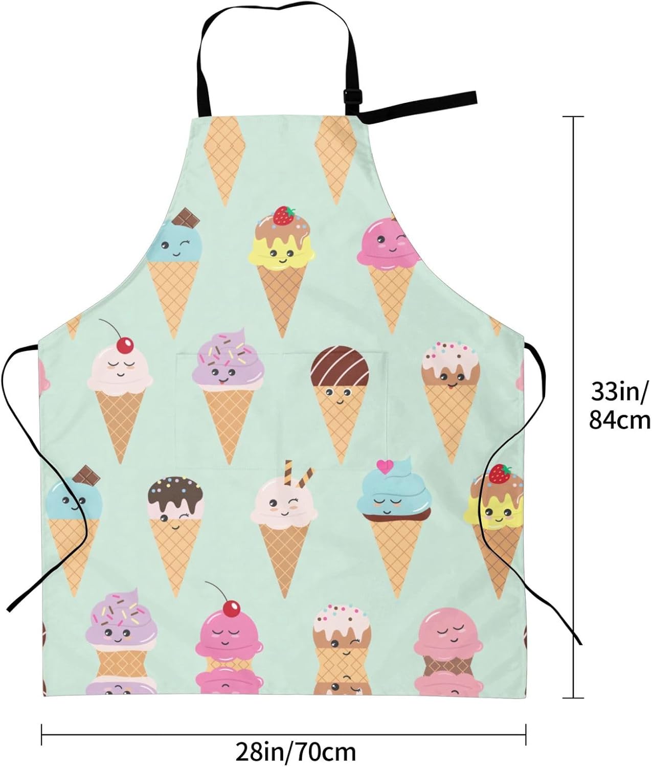 Ice Cream Cones Print 28x33 In Adult Kitchen Apron with Pockets Versatile Chef Smock for Cooking Baking