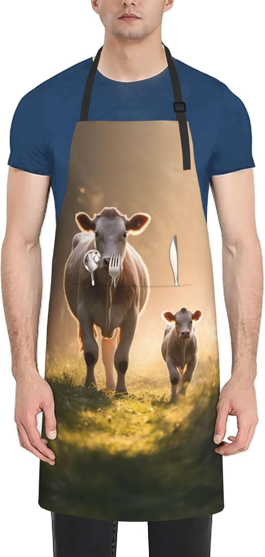 Cow milkr print Waterproof apron with pocket adjustable cooking apron for adult kitchen bibs to bake