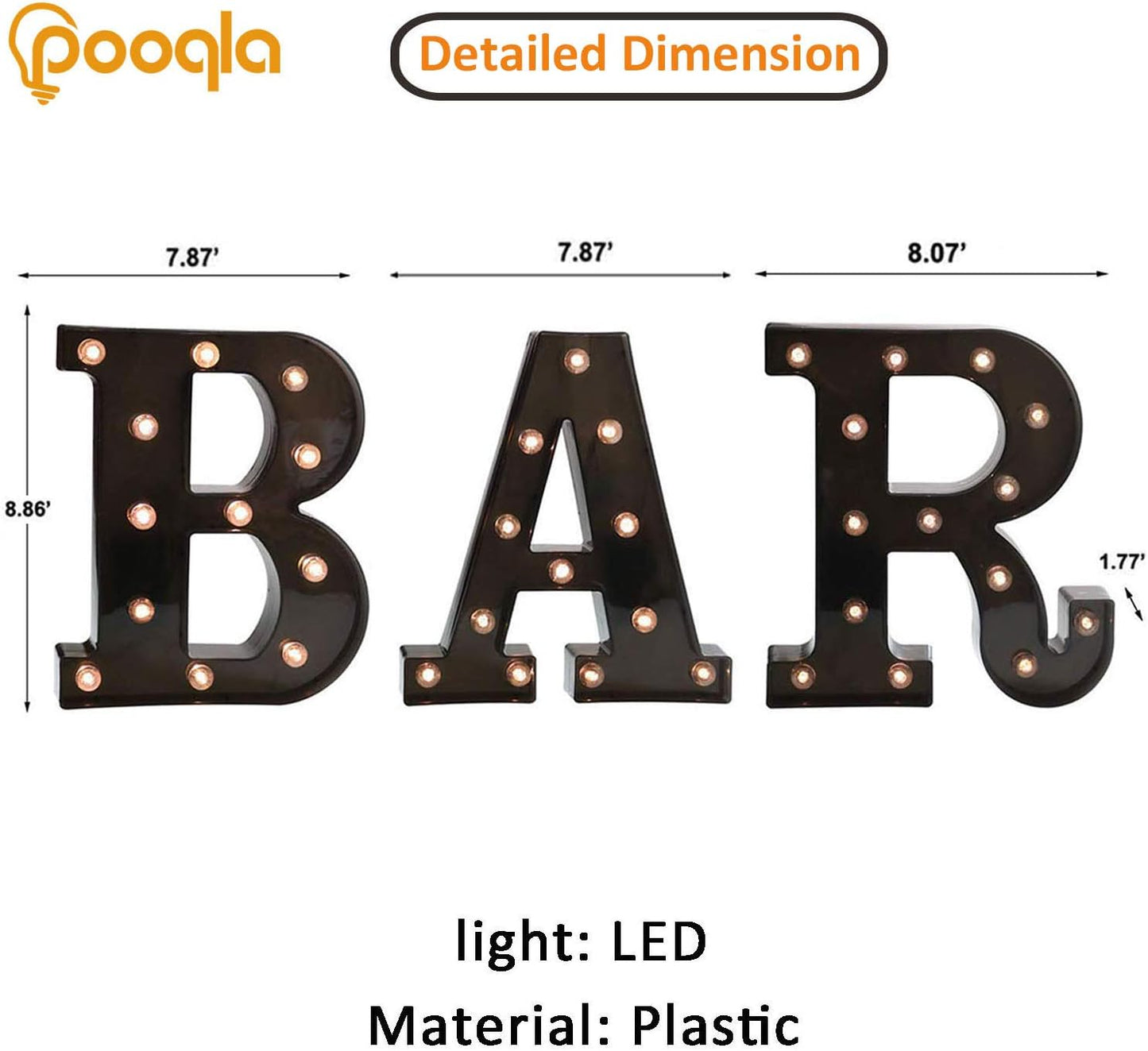 BAR - Illuminated LED Marquee Word Sign - Pre-Lit Pub Bar Sign - Batte