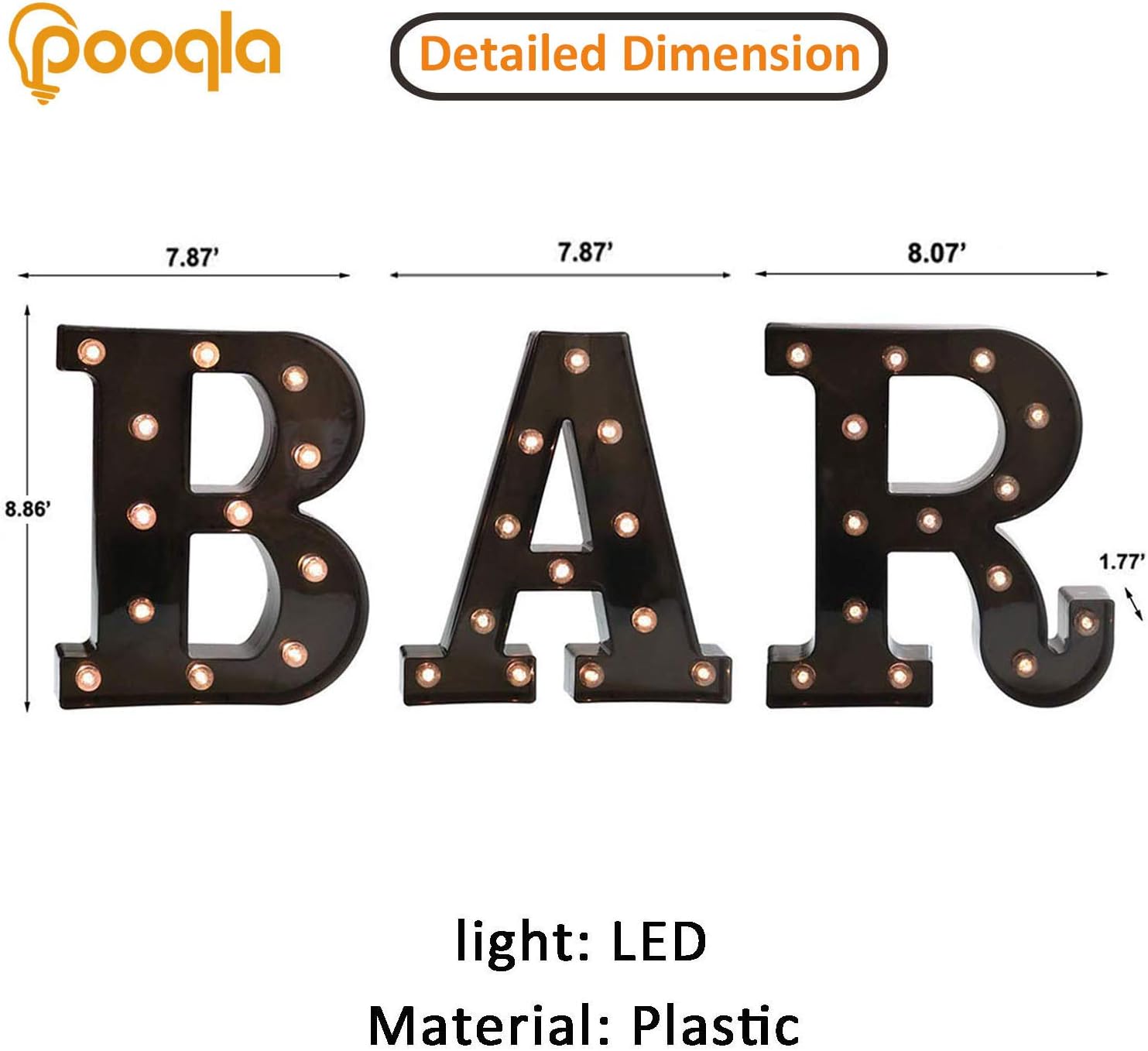 BAR - Illuminated LED Marquee Word Sign - Pre-Lit Pub Bar Sign - Batte