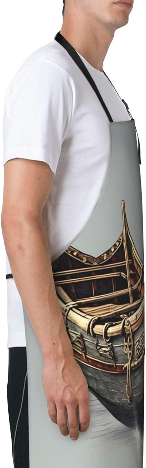 Old Viking Boats Print Laundry apron 28x33 In Waterproof Kitchen Apron with Pockets for Cooking Baking