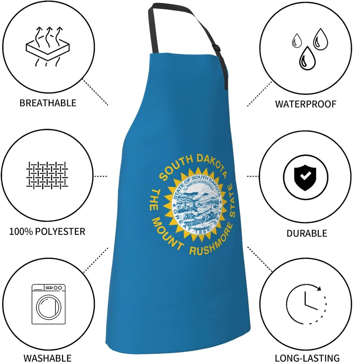 South Dakota Flag print Waterproof chef's apron with pocket apron for kitchen cooking baking barbecue and gardening