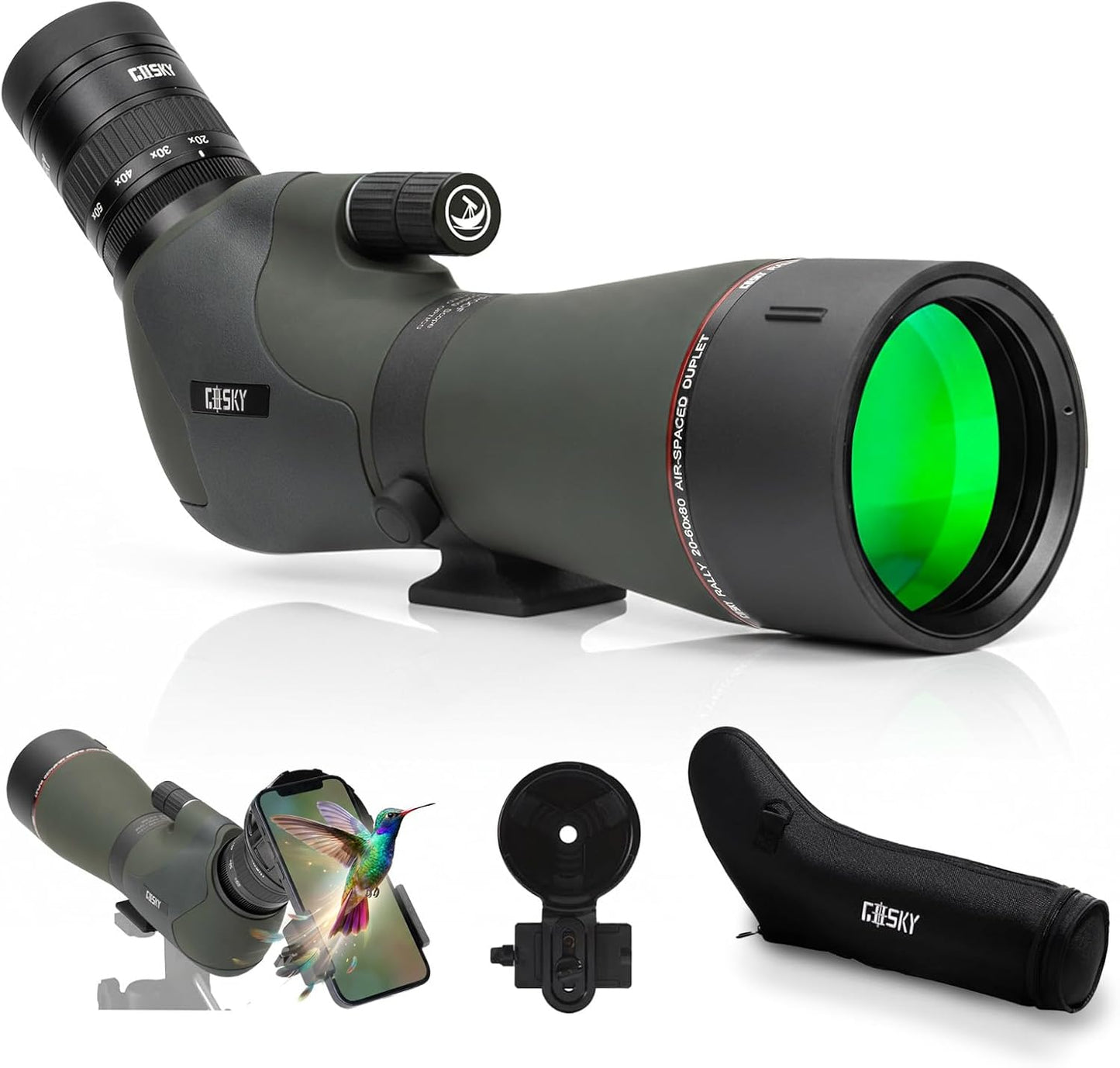 Gosky 20-60x80 Spotting Scope with Phone Adapter, Dual Focusing Waterproof Spotting Scopes for Target Shooting Bird Watching Hunting Wildlife Safari Viewing, BAK4 FMC Spotter Scope with Carrying Case