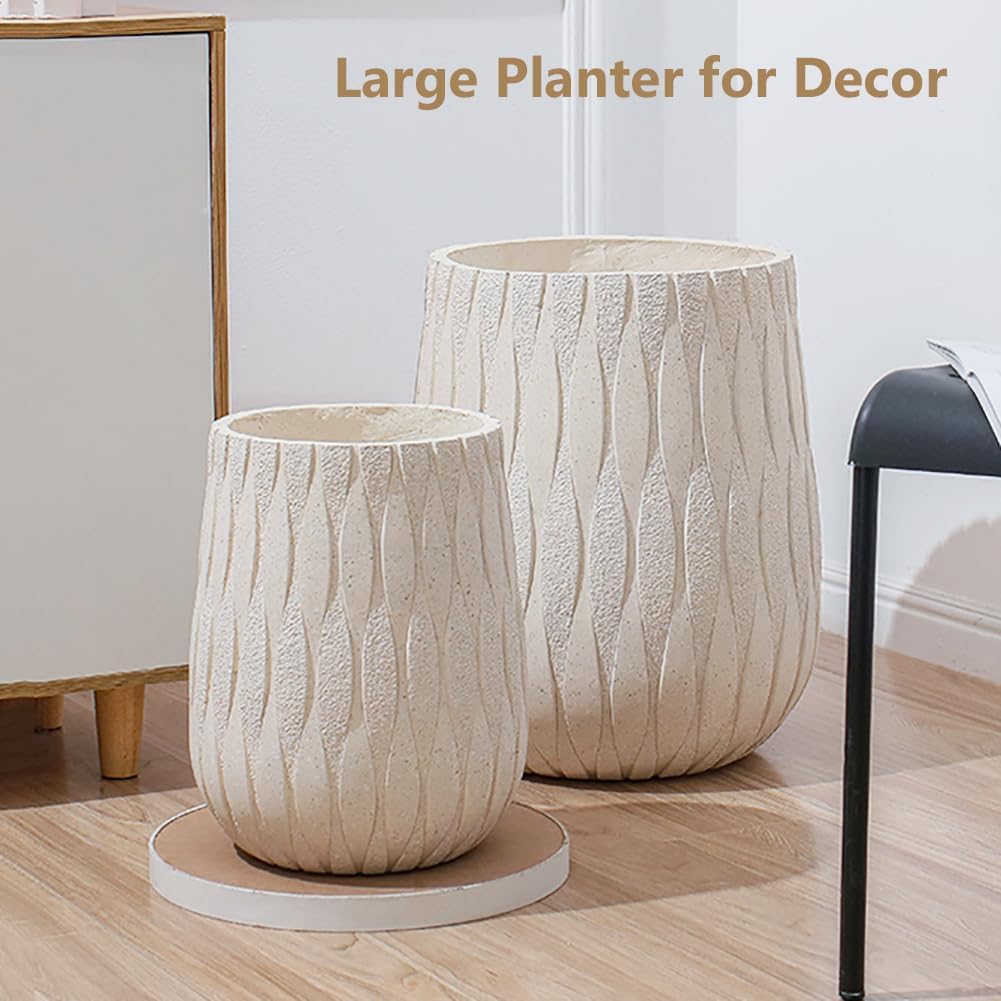 Weathered Concrete Large Planter, Outdoor Decorative Tall Flower Pot with Drainage Hole,Round Planter Pots for Home, Garden, Patio, Courtyard,Porch,White1
