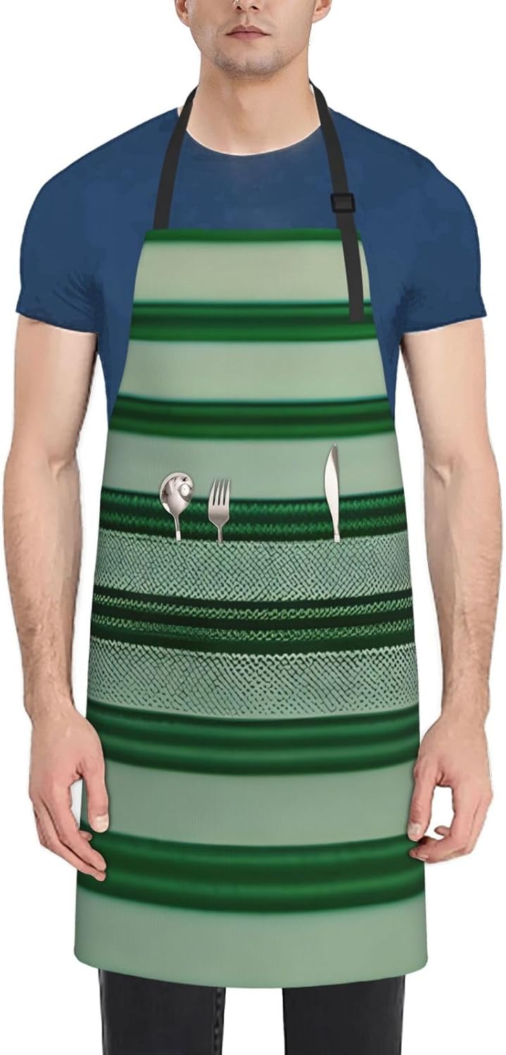 YANYU Green Striped Print 28x33 In Kitchen Apron Stylish Chef Apron with Pockets for Cooking Baking Painting