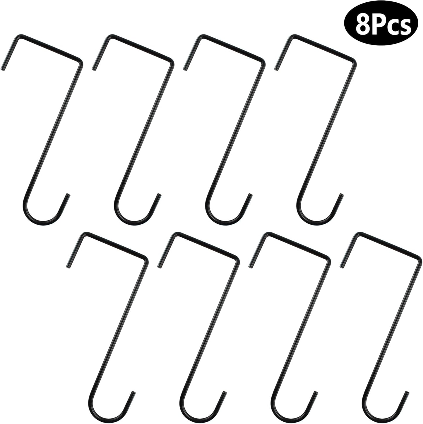 8Pcs 3 x 8 Inches Black Vinyl Fence Hooks, Light Vinyl Siding Hooks for Outdoor String Lights, Hanging Outdoor, Deck Bird Feeder Hanger for Railing, Plant Hangers(8Pcs, Black)