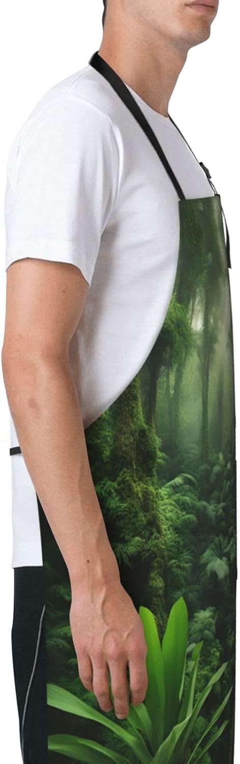 Tropical Rainforest print Waterproof chef's apron with pocket apron for kitchen cooking baking barbecue and gardening