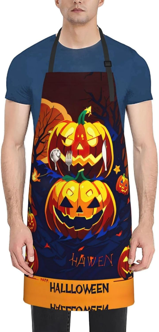 Halloween Pumpkin print Waterproof chef's apron with pocket apron for kitchen cooking baking barbecue and gardening