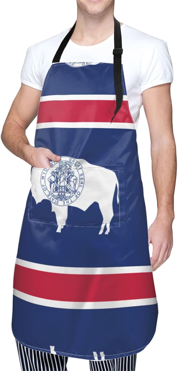Wyoming State Flag print Waterproof chef's apron with pocket apron for kitchen cooking baking barbecue and gardening