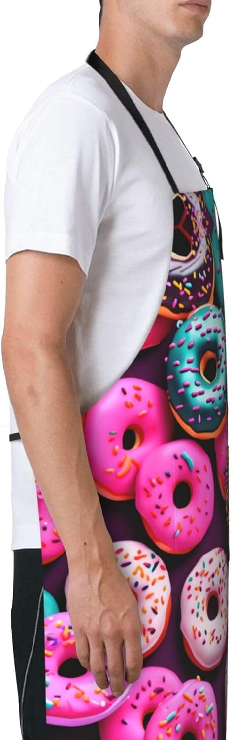 Donut print Waterproof apron with pocket adjustable cooking apron for adult kitchen bibs to bake